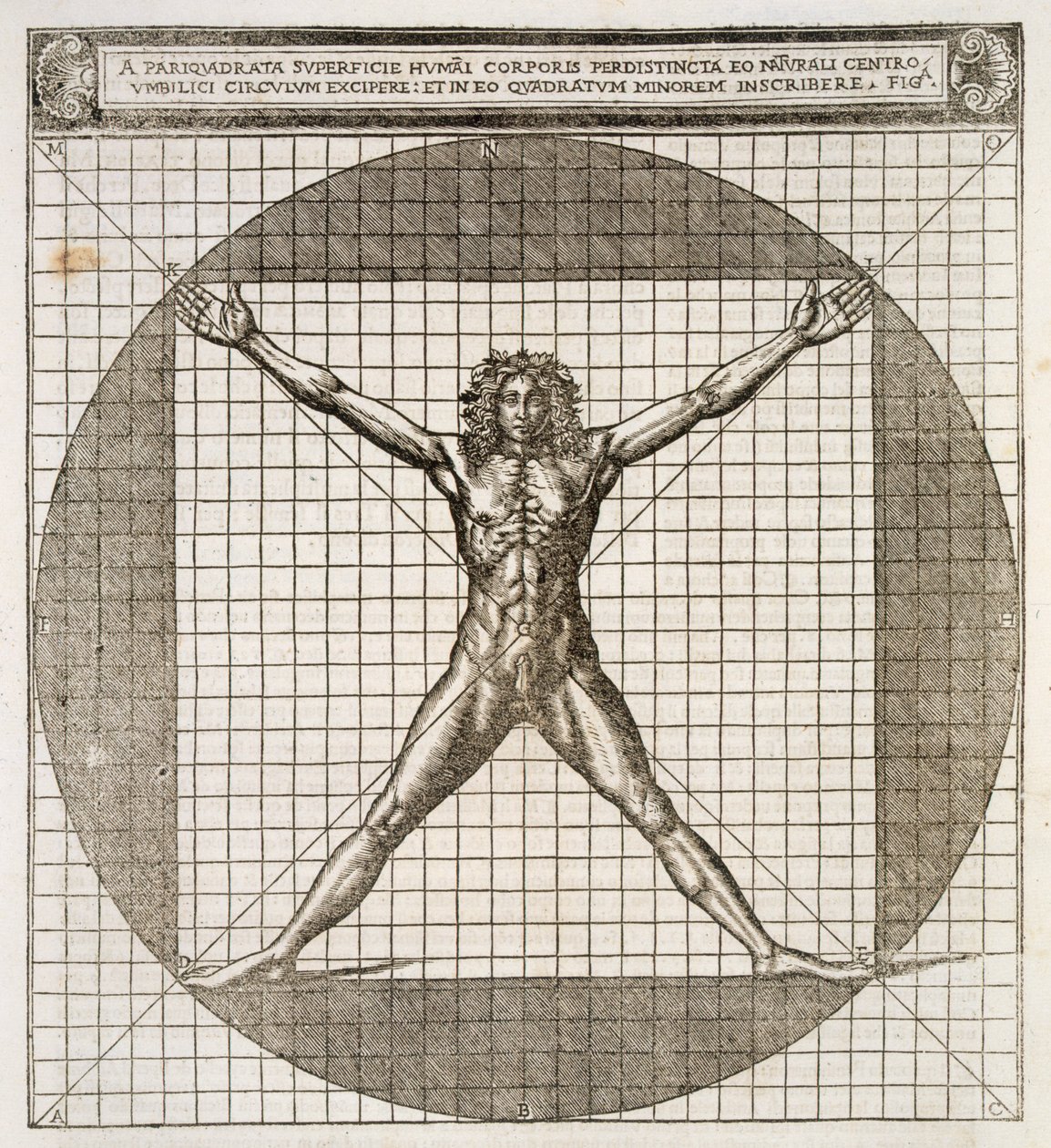 理想的比例显示基于人体，来自&39;De Architectura Libri Dece traducti of Latin in Vulgare affigurati&39;，由Marcus Vitruvius Pollio，由Cesare Cesariano翻译，publis 作者 切萨雷·迪·洛伦佐·塞萨里亚诺
