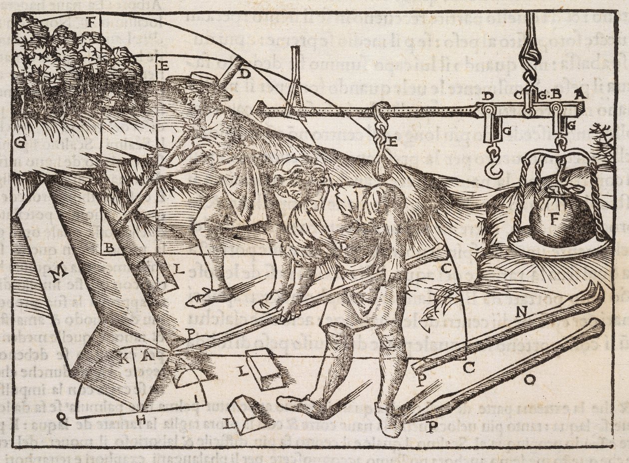 移动石块的方法，来自&39;Di Lucio Vitruvio Pollione di architectura a libri dice&39;，作者：Gotardo de Ponte Como，1521 作者 切萨雷·迪·洛伦佐·塞萨里亚诺