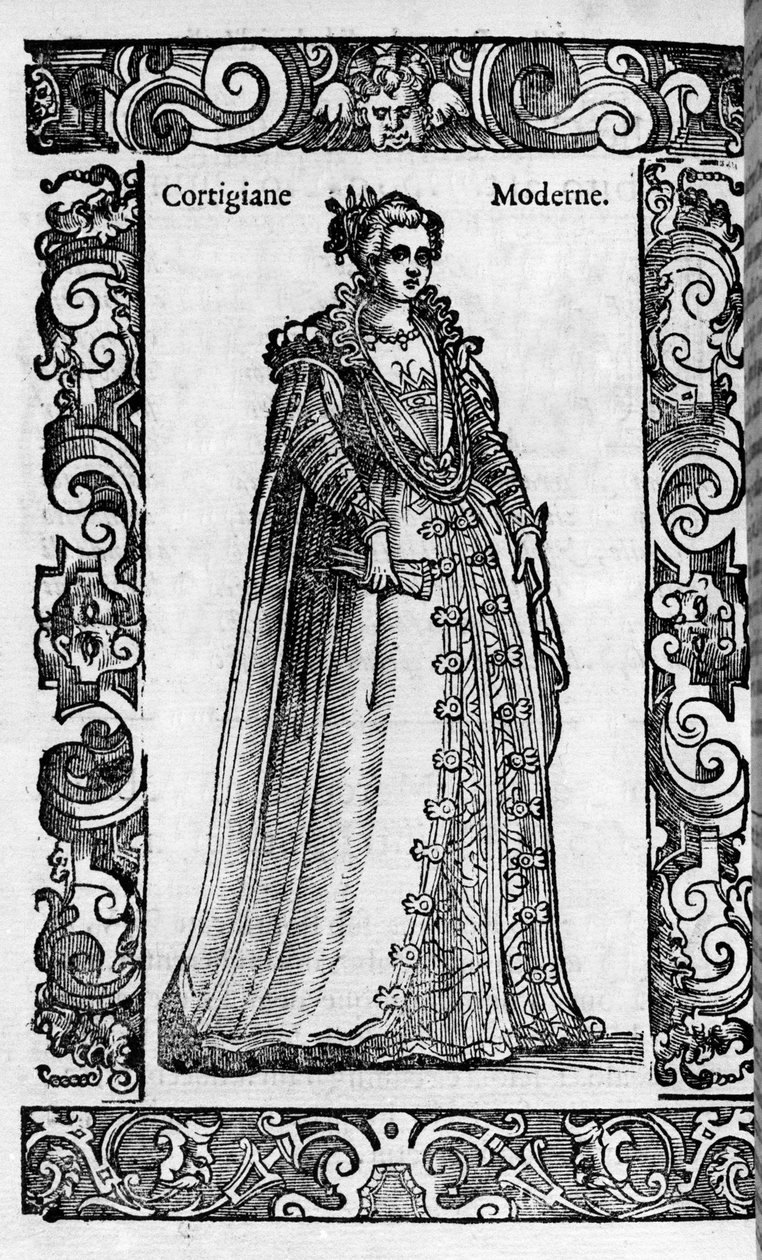 文艺复兴时期：16 世纪的罗马妓女。 Cesare Vecellio 雕刻的“现代和古代服饰” 作者 切萨雷（到）维切利奥