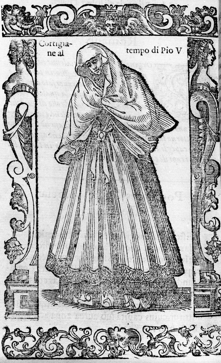 文艺复兴时期：教皇庇护五世（1566-1572）时期的妓女。 Cesare Vecellio 雕刻的“现代和古代服饰” 作者 切萨雷（到）维切利奥