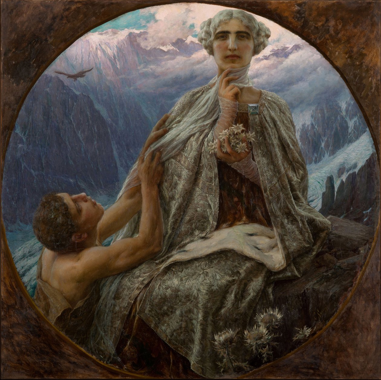 Le sommet de la montagne.冰雪女王--山峰。冰雪女王》 作者：萨卡吉，切萨雷（1868-1934）。布面油画，尺寸：D 140 作者 塞萨尔·萨卡吉