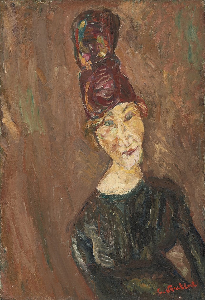 戴大帽子的女人，约1919年 作者 Chaim Soutine