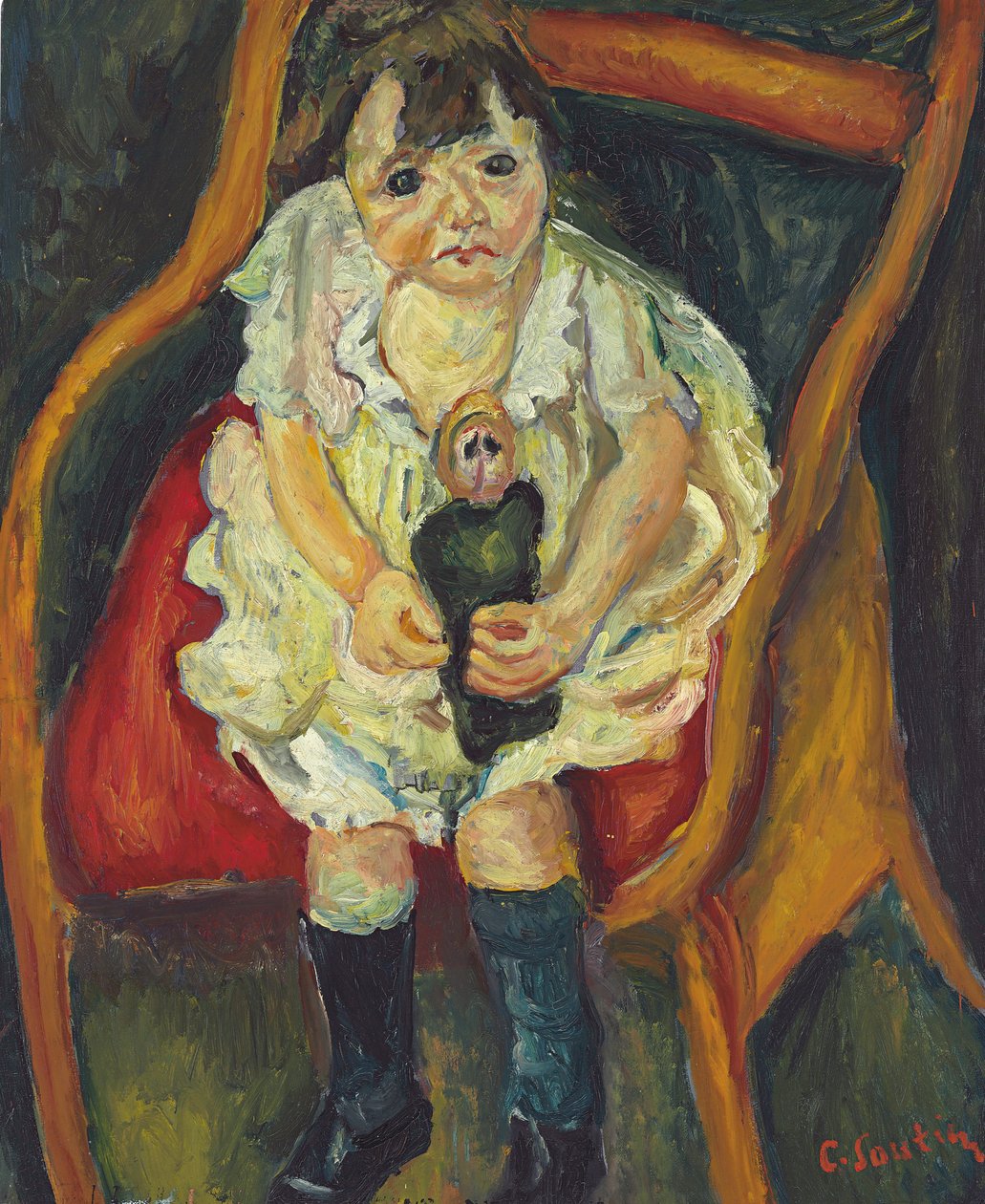 有娃娃的小女孩； La Petite Fille a la Poupee，约1925年 作者 Chaim Soutine