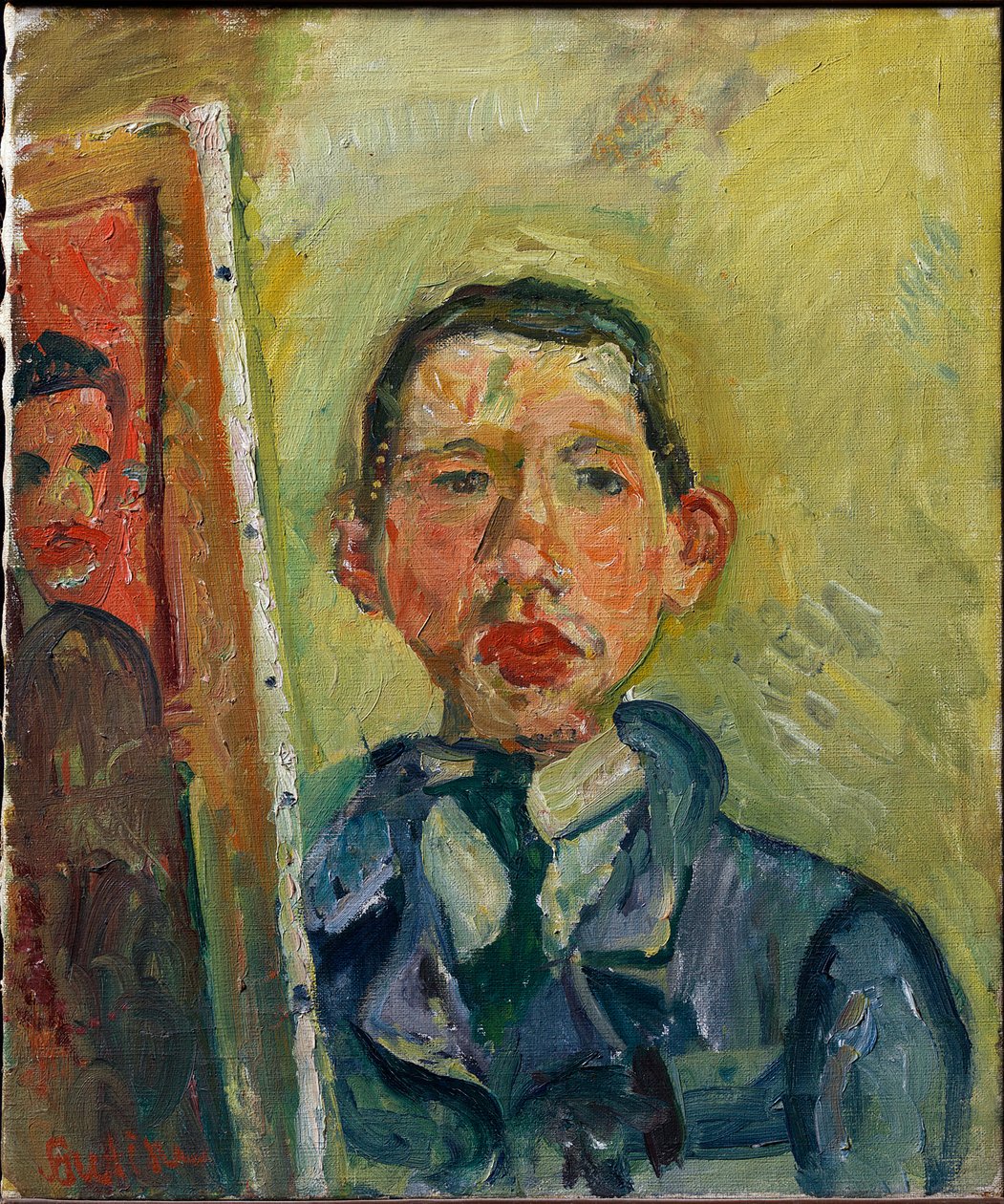 自画像 - Soutine, Chaim (1893-1943) - 约1918年 - 布面油画 - 54.6x45.7 - 普林斯顿大学艺术博物馆 作者 Chaim Soutine