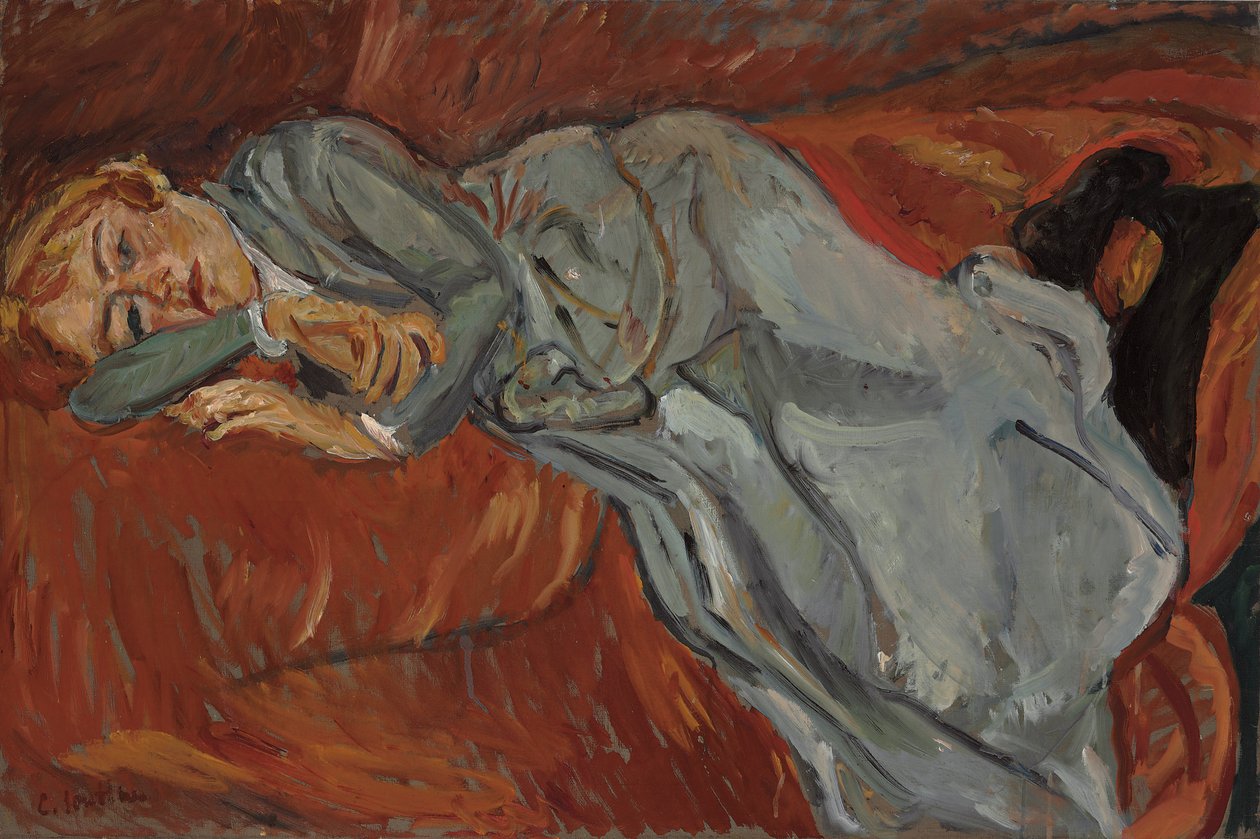 躺在红色的沙发上的女人；躺在红色沙发上的女人，约1916年 作者 Chaim Soutine