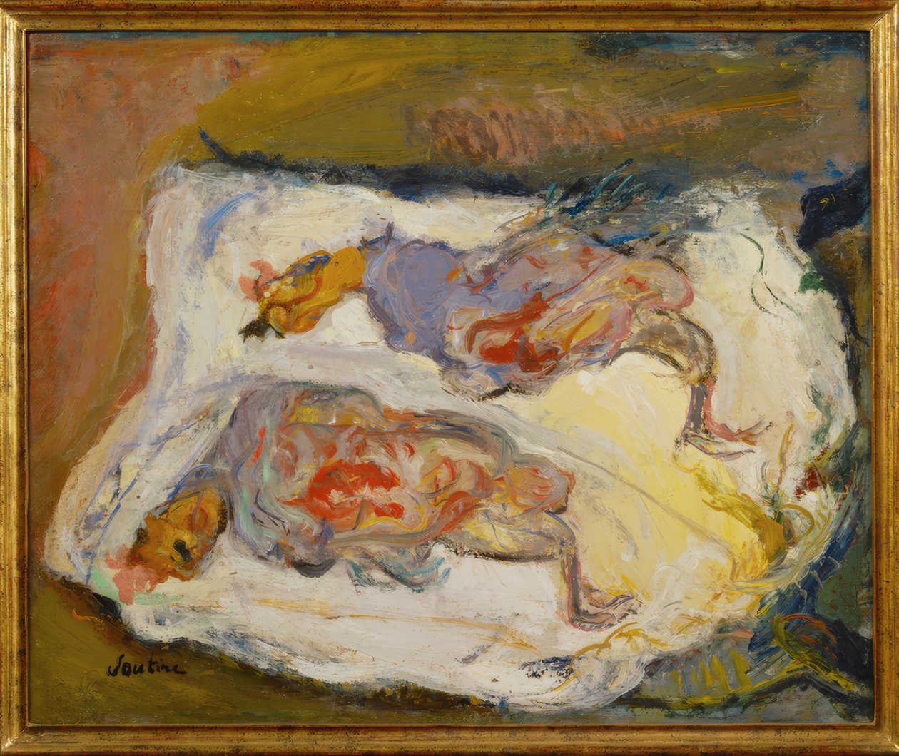在白布上的两只鸡 作者 Chaim Soutine