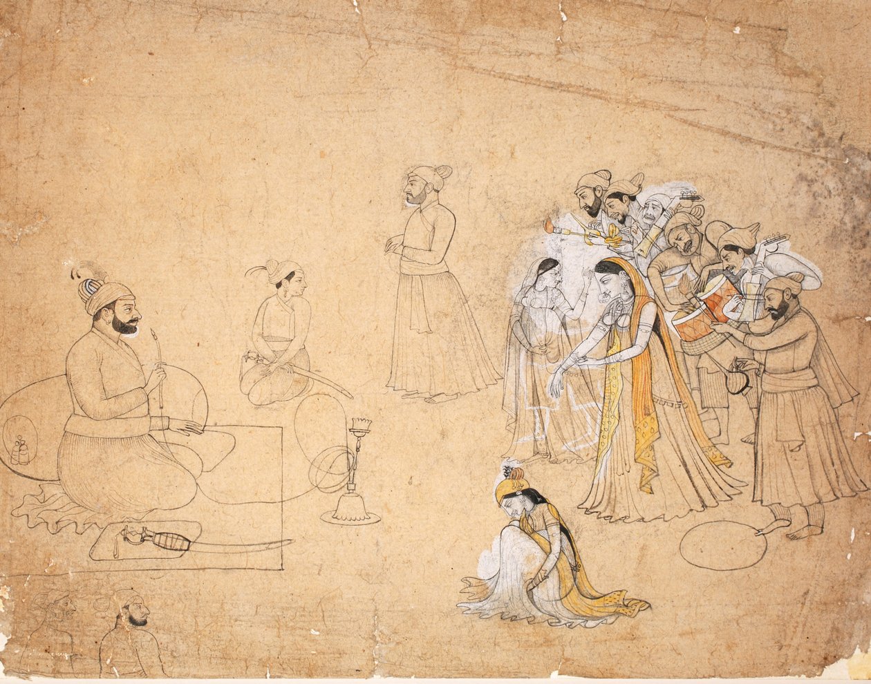 舞者和音乐家欢迎的拉贾，1780年（纸上不透明的wc） 作者 猜珠