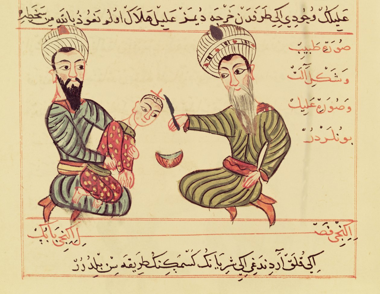 女士Sup Turc 693 fol.53从孩子的头部排出累积的液体，1466 作者 Charaf ed Din