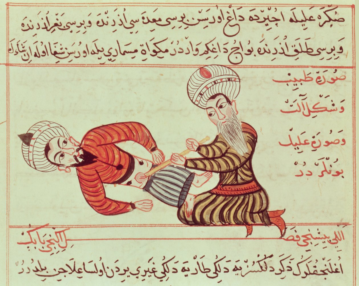 女士Sup Turc 693 fol.95手术穿刺腹腔内抽吸腹腔液用套管对患有水肿的患者，1466 作者 Charaf ed Din