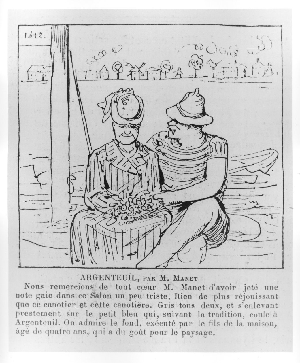 Monsieur Manet的Argenteuil，来自“1875年沙龙的漫画评论”的漫画 作者 查尔斯·阿尔伯特·德·阿诺克斯·贝尔托