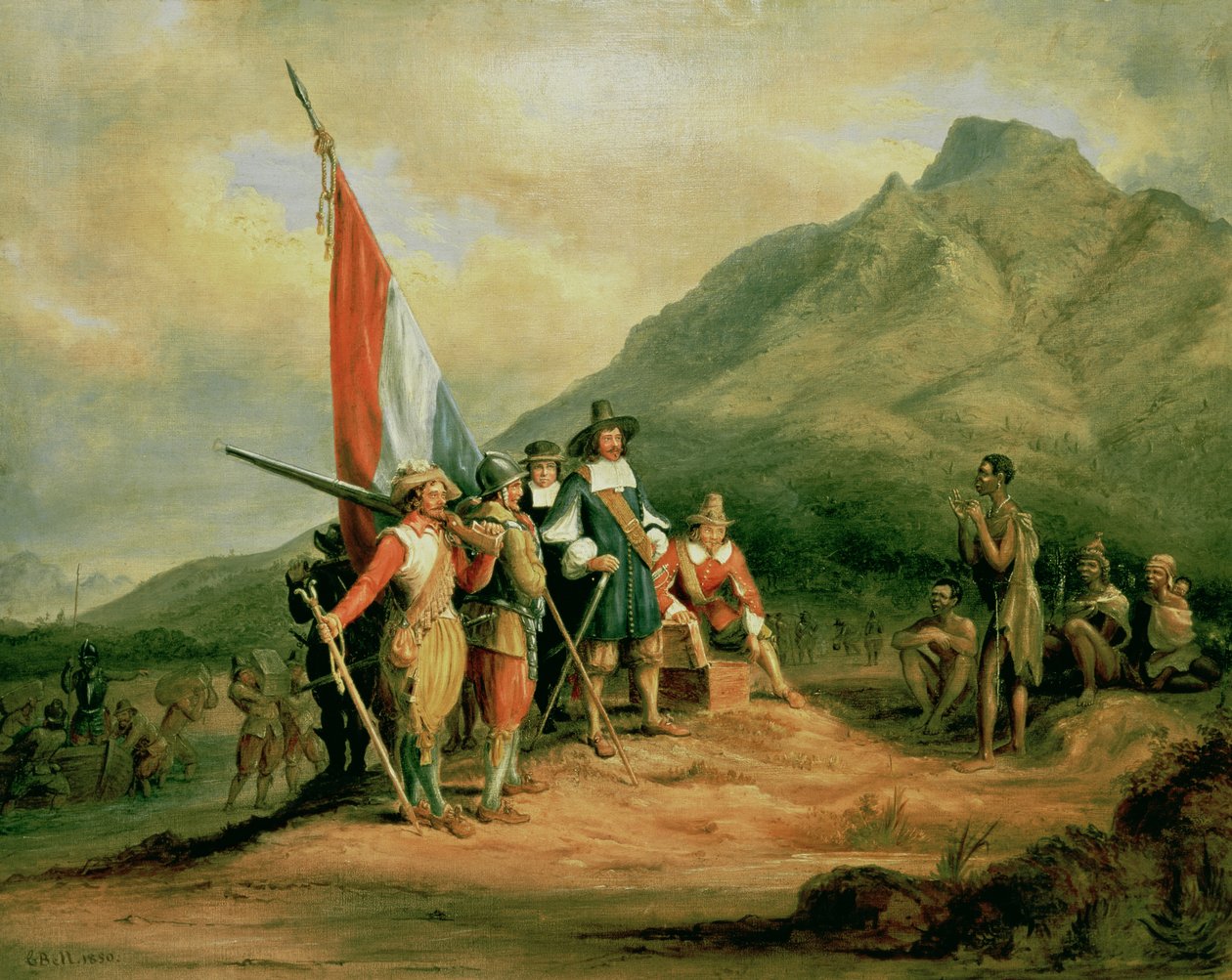Jan van Riebeeck的着陆（1619  -  77）1652年4月6日，1850年 作者 查尔斯·贝尔