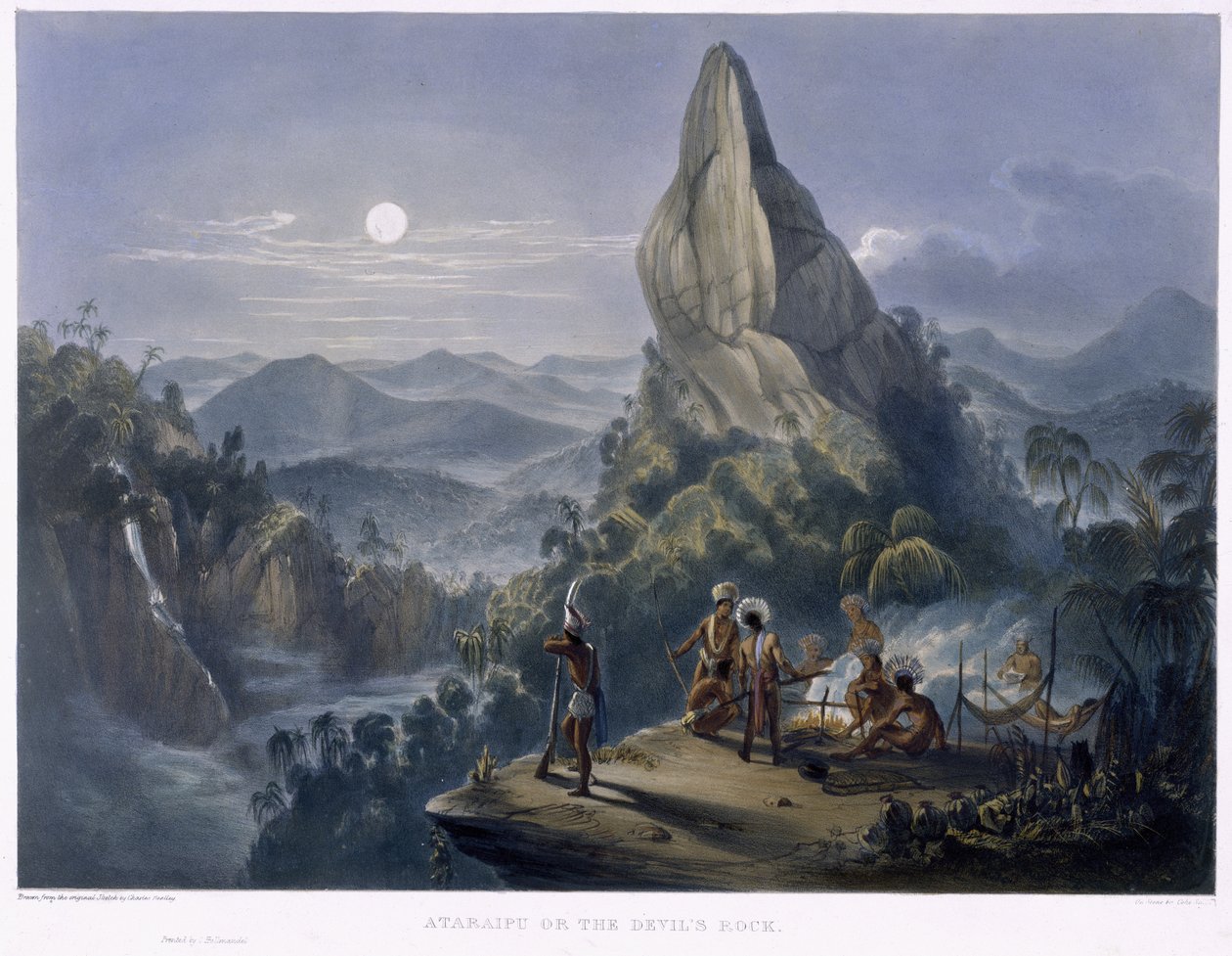 阿塔莱普（Ataraipu）或魔鬼岩（Devil&39;s Rock），来自“圭亚那内部的景色”，由可口可乐史密斯（Coke Smith）雕刻，酒吧。作者：阿克曼，1840年 作者 查尔斯·本特利