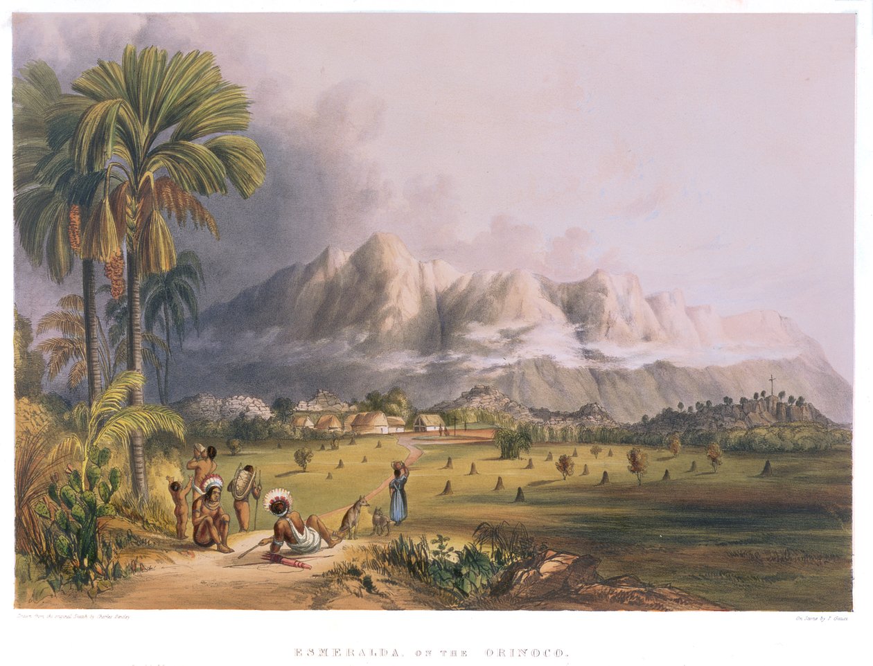 Esmeralda，位于Orinoco，西班牙代表团的遗址，来自“Guiana内部的景色”，由Paul Gauci（fl.1834-67）酒吧雕刻。作者：阿克曼，1840年 作者 查尔斯·本特利