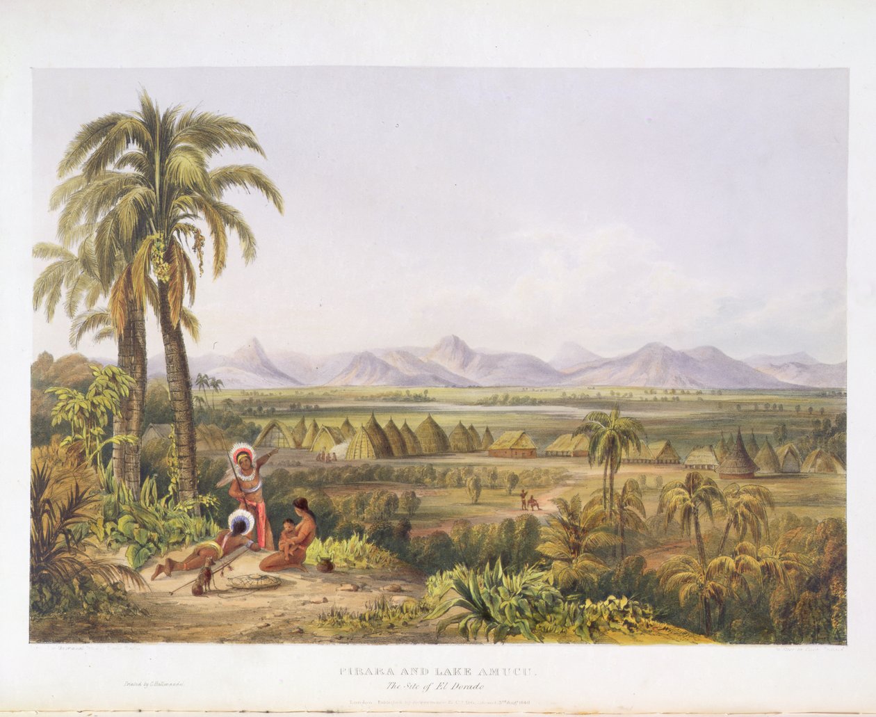 Pirara和埃尔多拉多遗址的Amucu湖，来自“圭亚那内部的景色”，由George Barnard（1832-90）酒吧雕刻。作者：阿克曼，1840年 作者 查尔斯·本特利