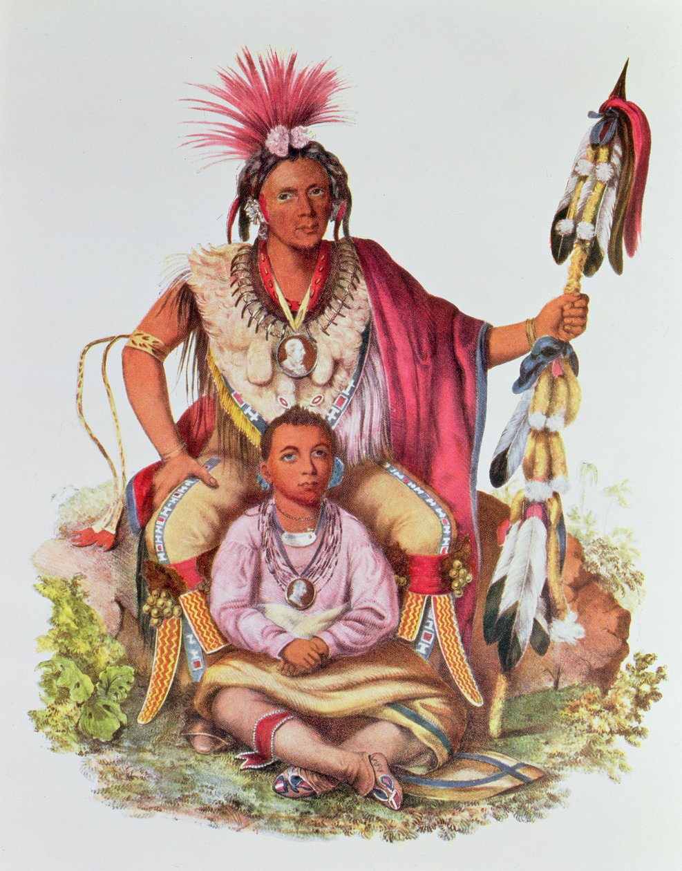 Keokuk或者&39;Watchful Fox&39;，Sauks和狐狸的首领，以及他的儿子，Musewont或&39;Long-haired Fox&39;，c.1837，来自&39;北美印第安部落，Vol.2&39;的插图，作者：Thomas L.麦肯尼和果酱 作者 查尔斯·伯德·金