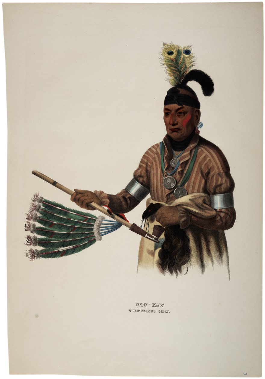 Naw-kaw，Winnebago Chief，由Thomas Loraine McKenney制作的印刷品，1840年 作者 查尔斯·伯德·金