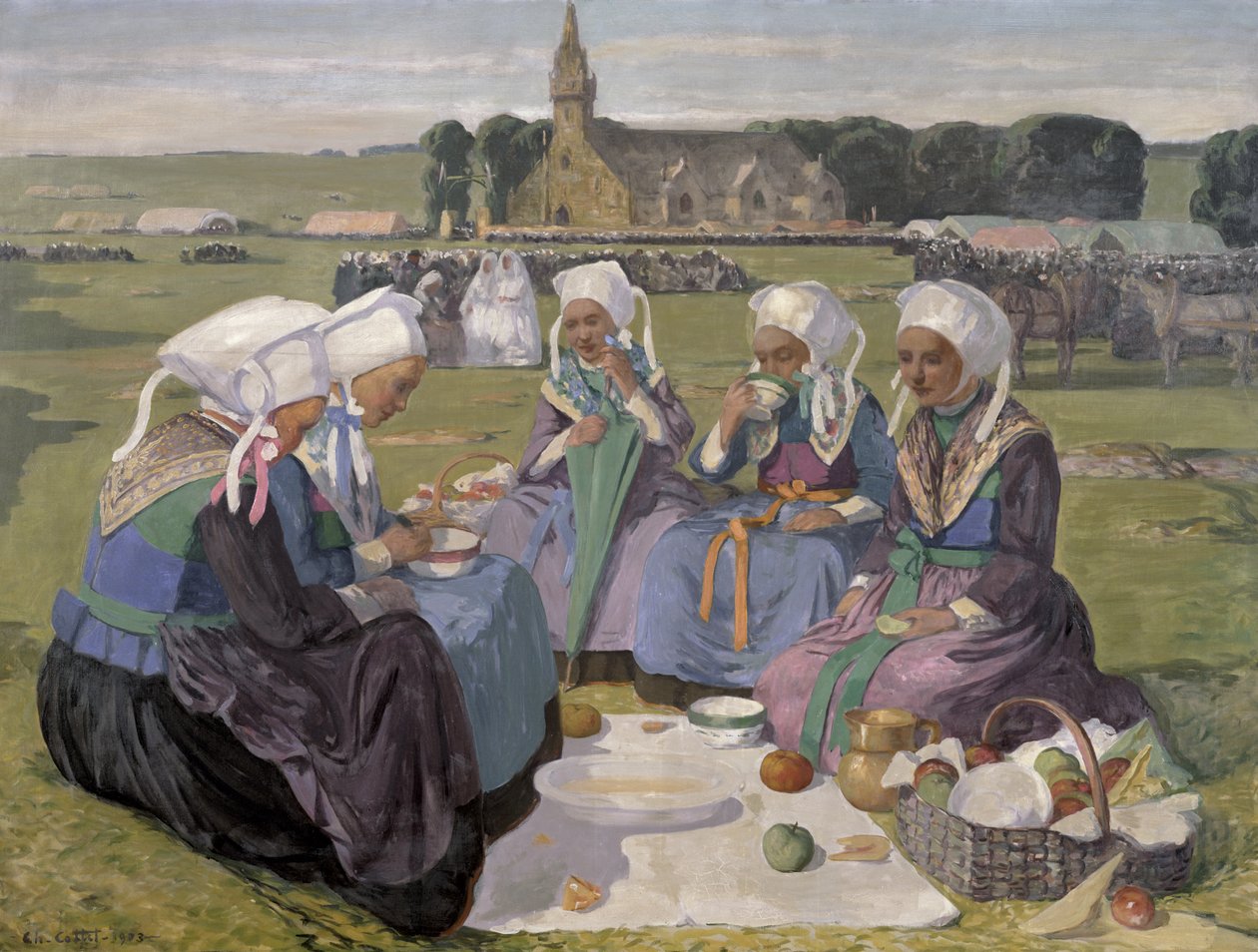 Plougastel的女性在1903年Notre-Dame de la Palud的赦免 作者 查尔斯·科特