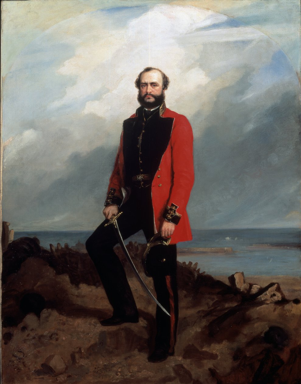 查尔斯·阿什·温德姆少将（1810-70）Coldstream Guards，站在1855年塞瓦斯托波尔的雷丹前 作者 查尔斯·库曾斯