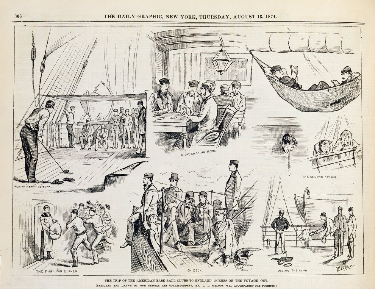美国棒球俱乐部到英格兰的旅行（The Voyage Out）发表于1874年的纽约日报 作者 查尔斯·韦尔德