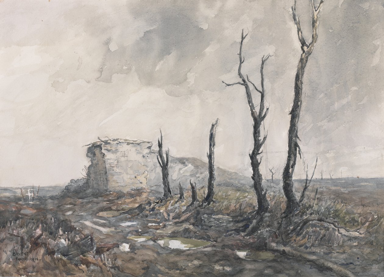 Gibralter，强项，Pozieres，1918年（wc und charcoal on paper） 作者 查尔斯·戴维·琼斯·布莱恩特