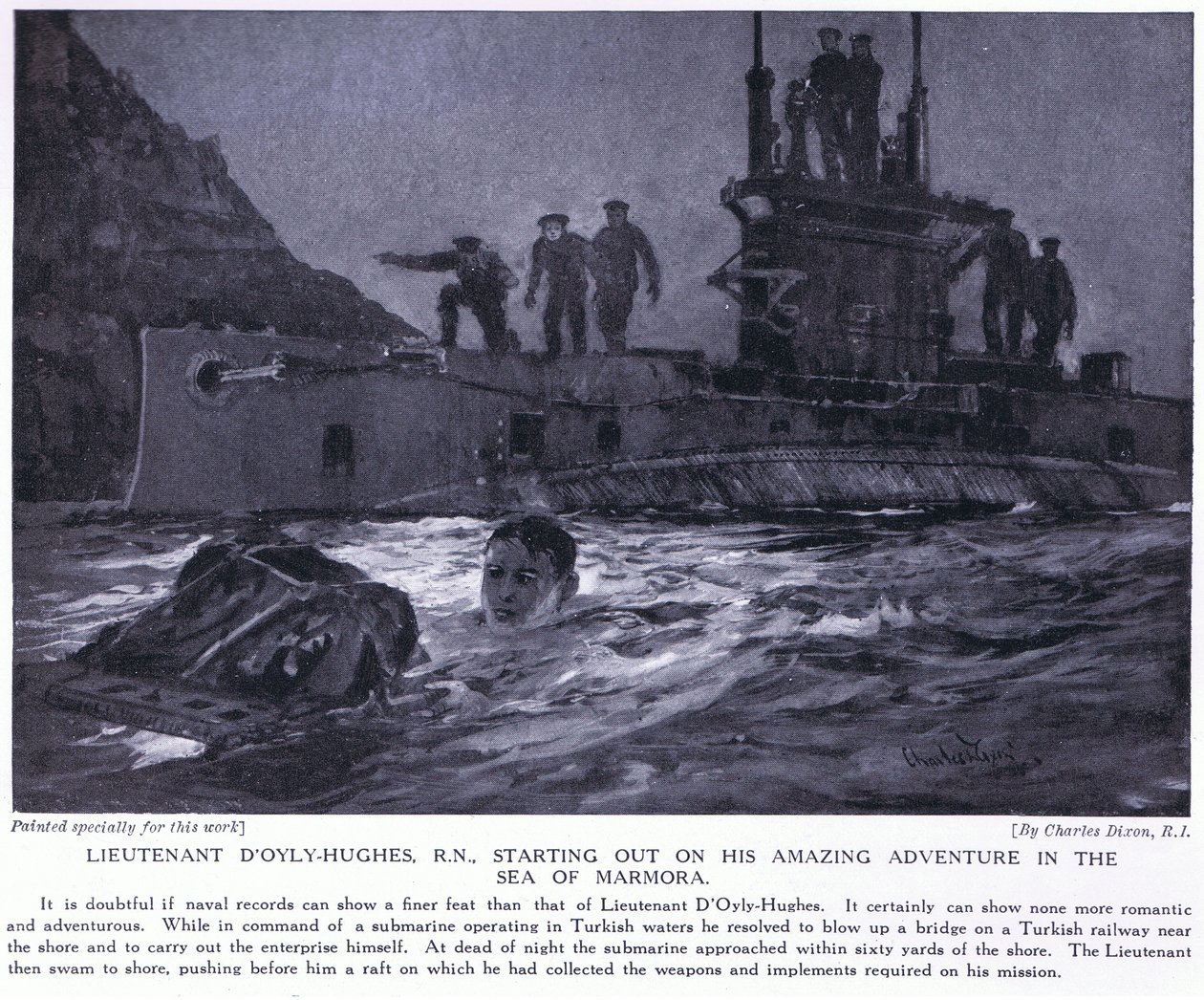 D&39;Oyly-Hughes中尉RN于1915年8月在马尔莫拉海（Sea of Marmora）开始他的惊人冒险之旅 作者 查尔斯·爱德华·迪克森