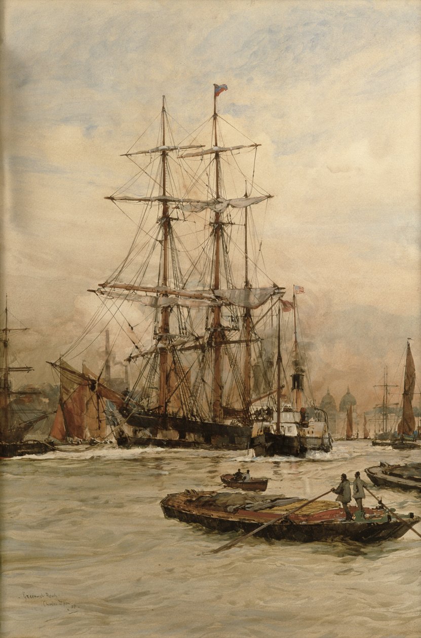 在格林威治下面的泰晤士河，c.1905 作者 查尔斯·爱德华·迪克森
