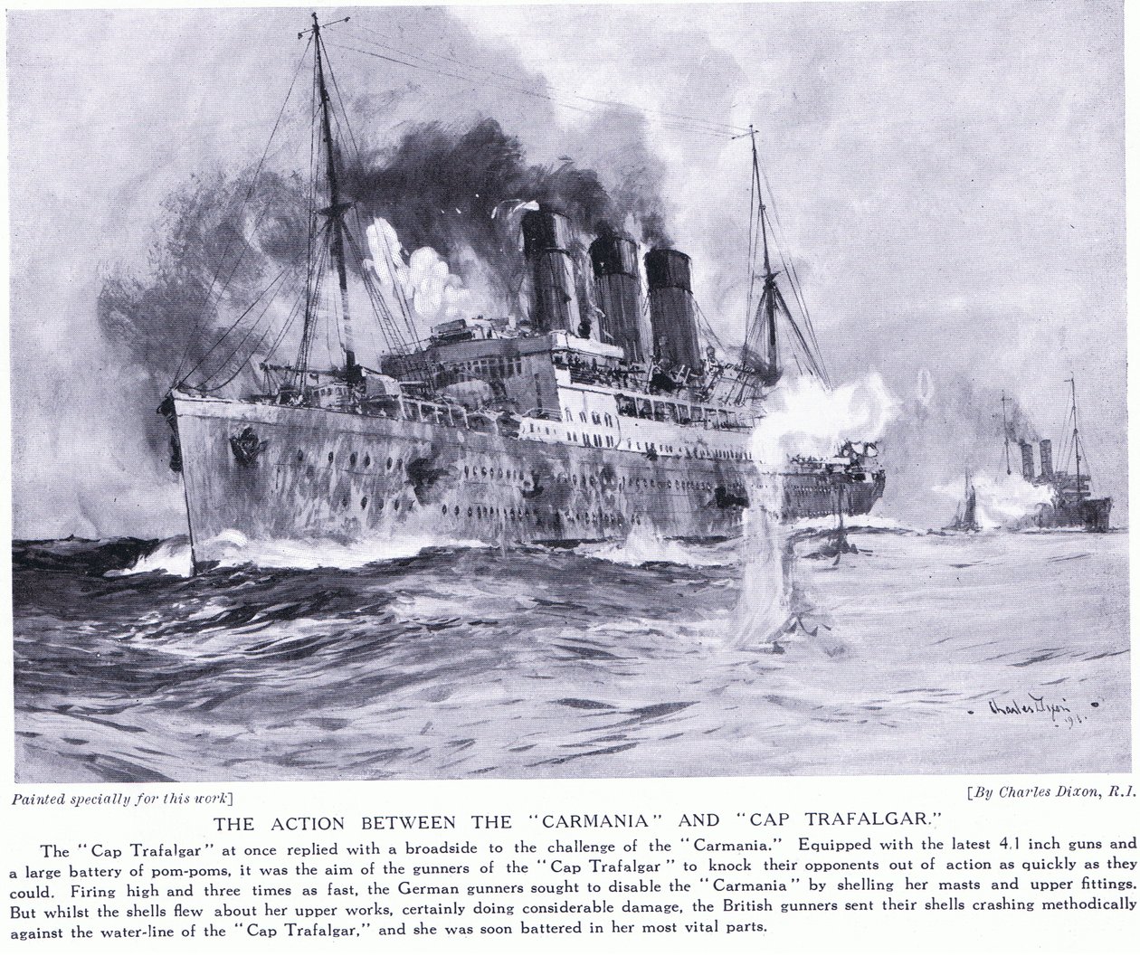 1914年Carmania和Cap Trafalgar之间的行动 作者 查尔斯·爱德华·迪克森