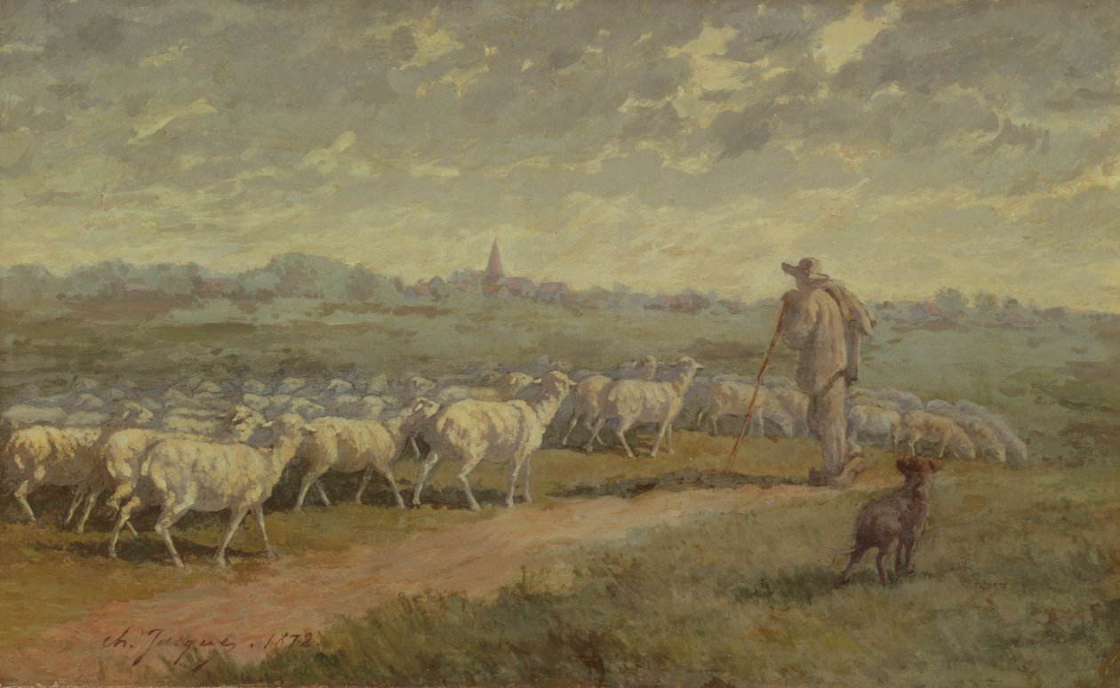 景观与一群羊，1872年 作者 查尔斯·埃米尔·雅克