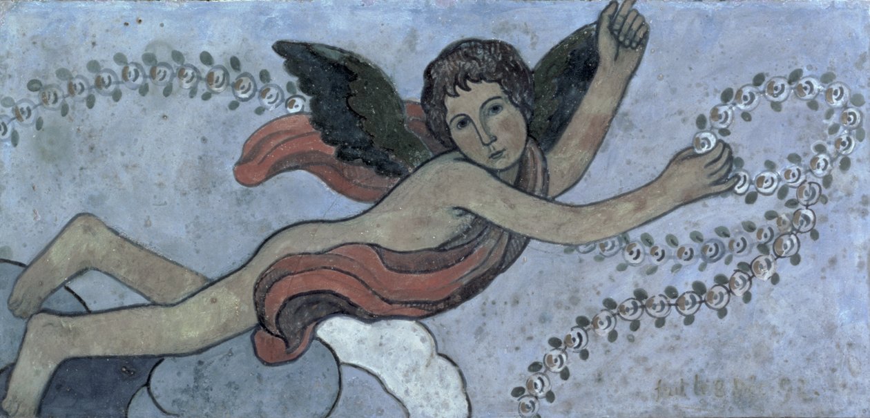守护天使与花环，1892年（水粉上的水粉） 作者 查尔斯·菲利格