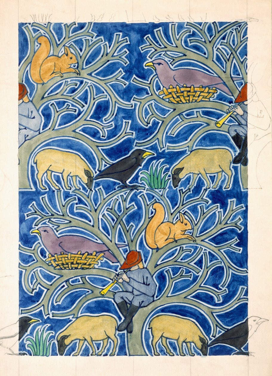 Pied Piper of the Animals（wc和铅笔在纸上） 作者 查尔斯·弗朗西斯·安妮斯利·沃西