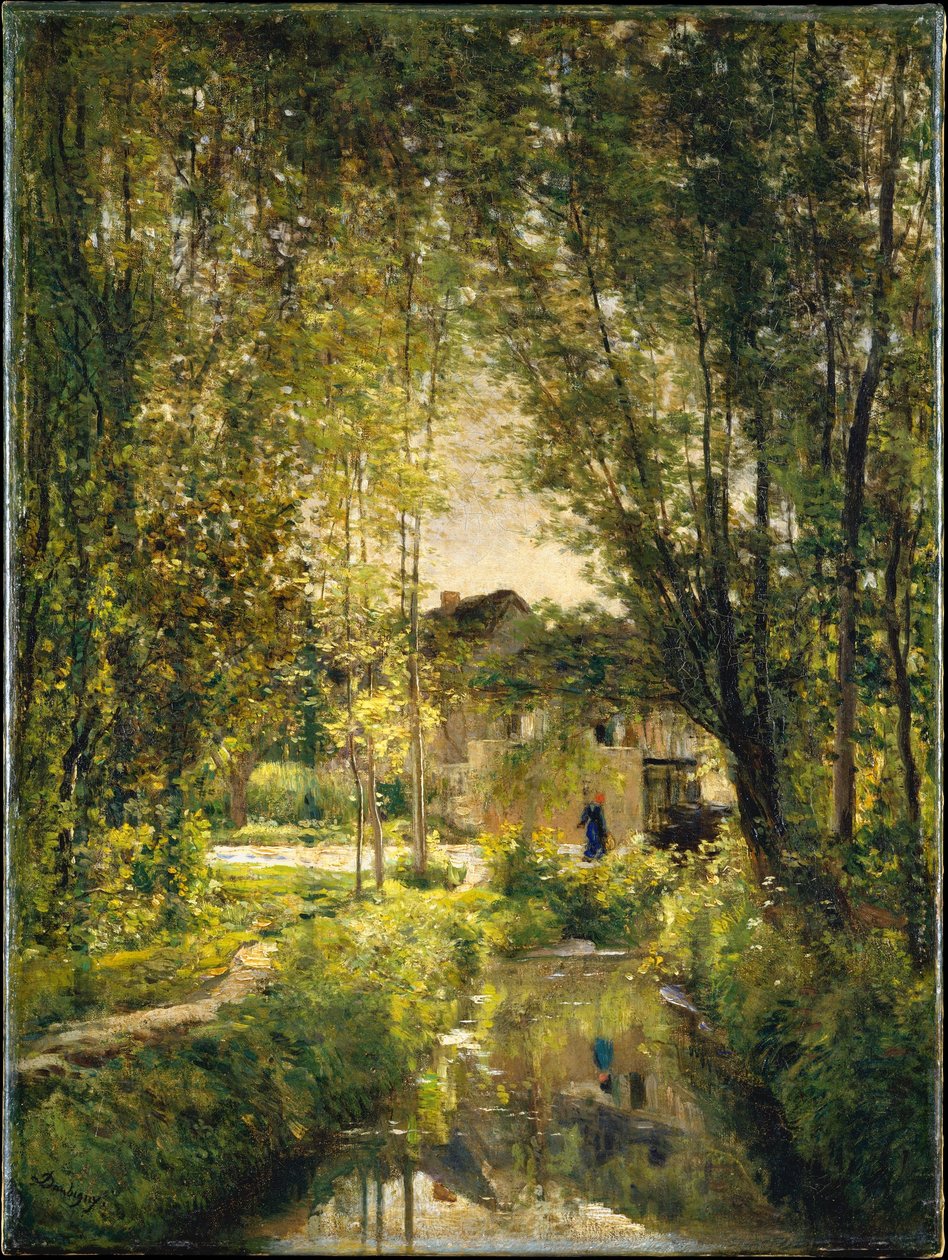 景观与阳光照射的溪流，c.1877 作者 查尔斯·弗朗索瓦·杜比尼