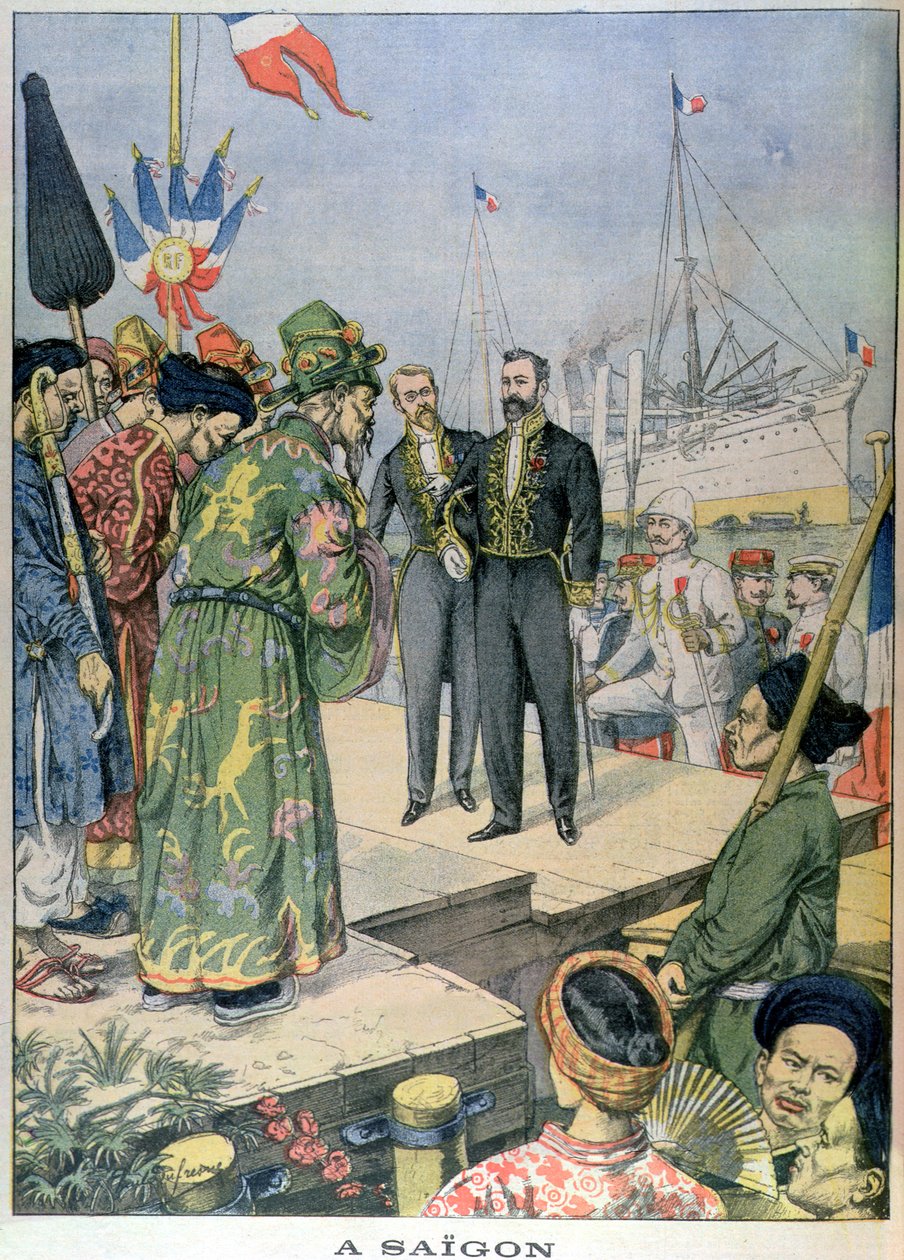 抵达西贡保罗的西贡（1857-1927），印度 - 中国总督1902-07，来自&39;Le Petit Journal&39;，1902年11月（彩色版画） 作者 查尔斯·乔治·杜弗雷斯