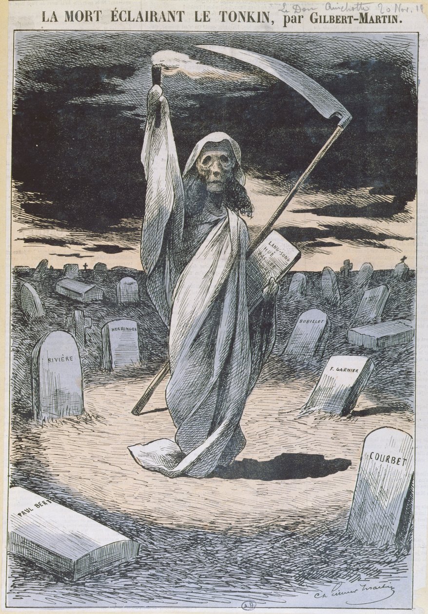 死亡照亮了Tonkin，插图来自&39;le Don Quichotte&39;杂志，1884年11月20日 作者 查尔斯·吉尔伯特·马丁