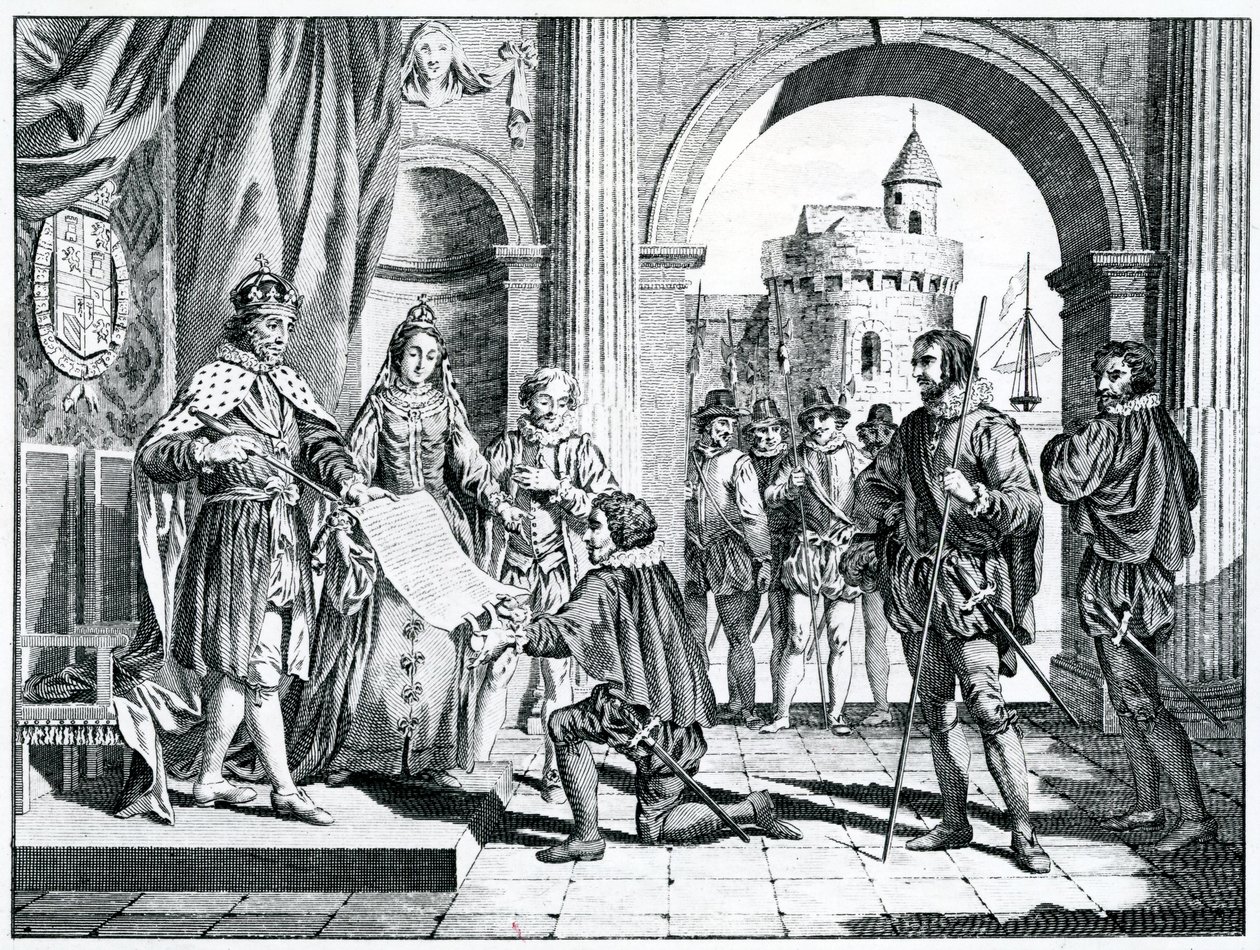 克里斯托弗·哥伦布（Christopher Columbus，1451-1506）向西班牙国王和王后介绍了他对美国的发现 作者 查尔斯·格里尼翁