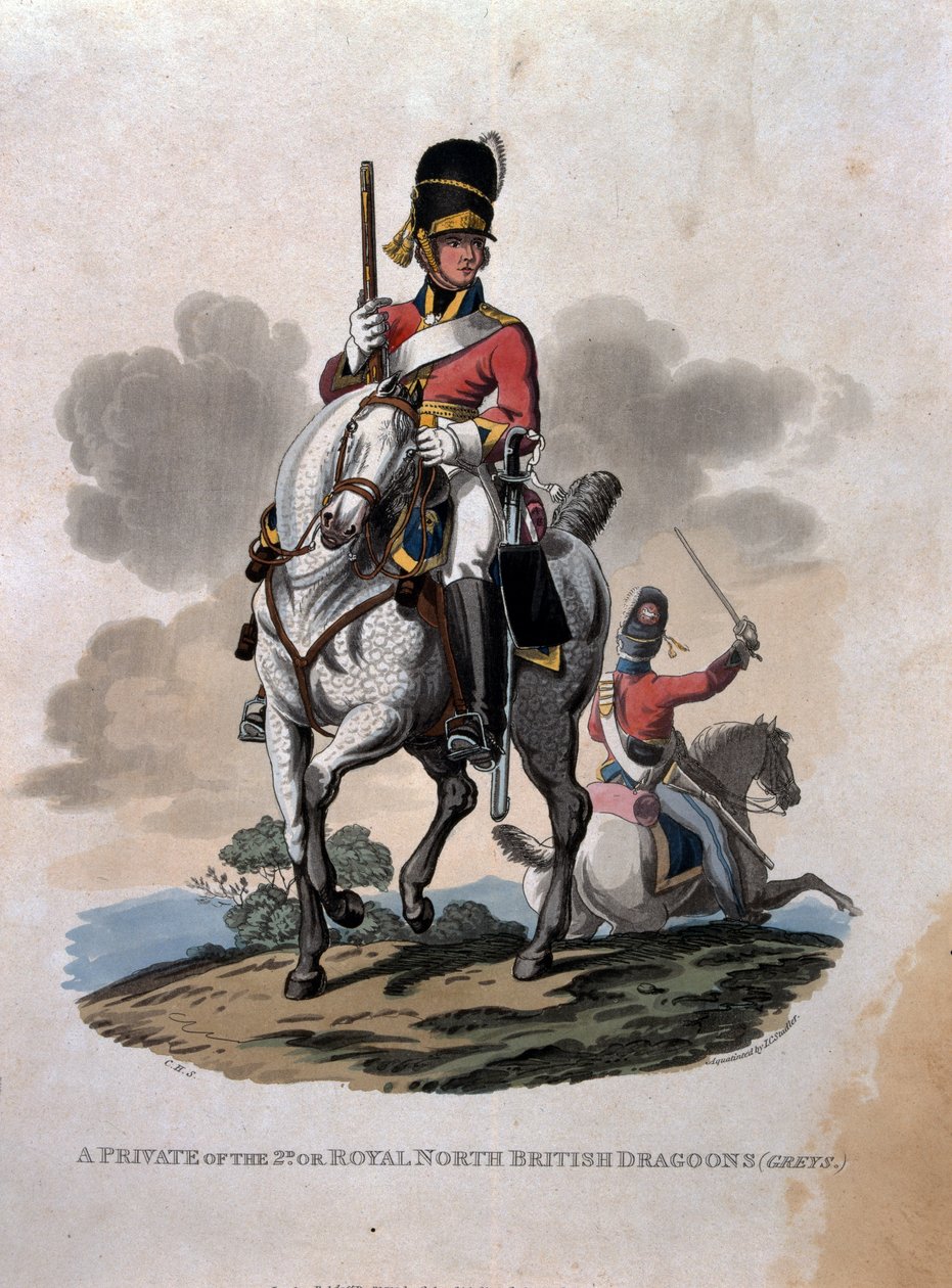 根据最新法规1812&39;，由Colna出版的JC Stadler镌刻的“大英帝国军队服饰”中的第二个或英国皇家龙骑兵队（Grays）的私人 作者 查尔斯·汉密尔顿·史密斯