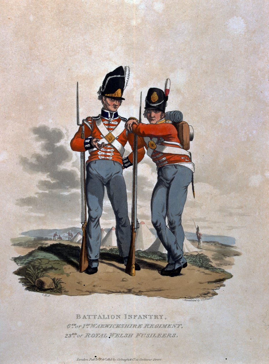 根据最新规定1812&39;，“大英帝国陆军服饰”，由JC Stadler雕刻，由C出版，营第6团和第23军（或皇家威尔士）Fusiliers 作者 查尔斯·汉密尔顿·史密斯