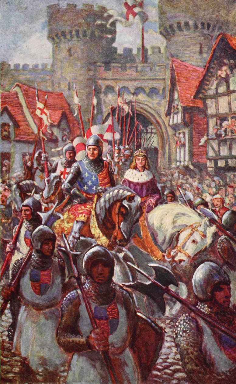 爱德华五世与1483年的杜克·理查德（Duke Richard）一起进入伦敦，参加了“哈钦森的英国民族故事”，c.1923 作者 查尔斯·约翰·德·莱西