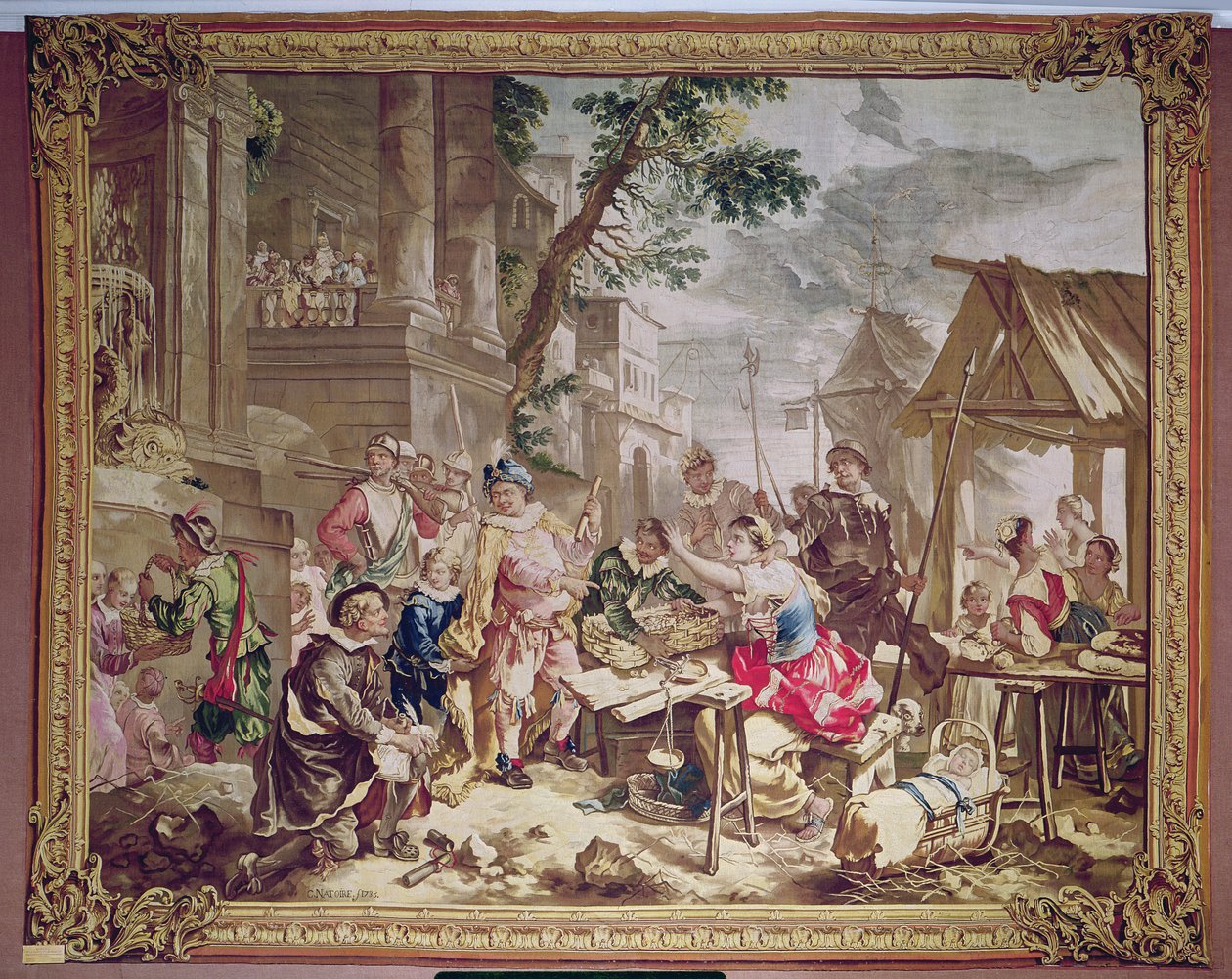 Sancho Panza和Nut Seller，来自堂吉诃德的故事，Beauvais Workshop，1735（挂毯） 作者 查尔斯·约瑟夫·纳托尔