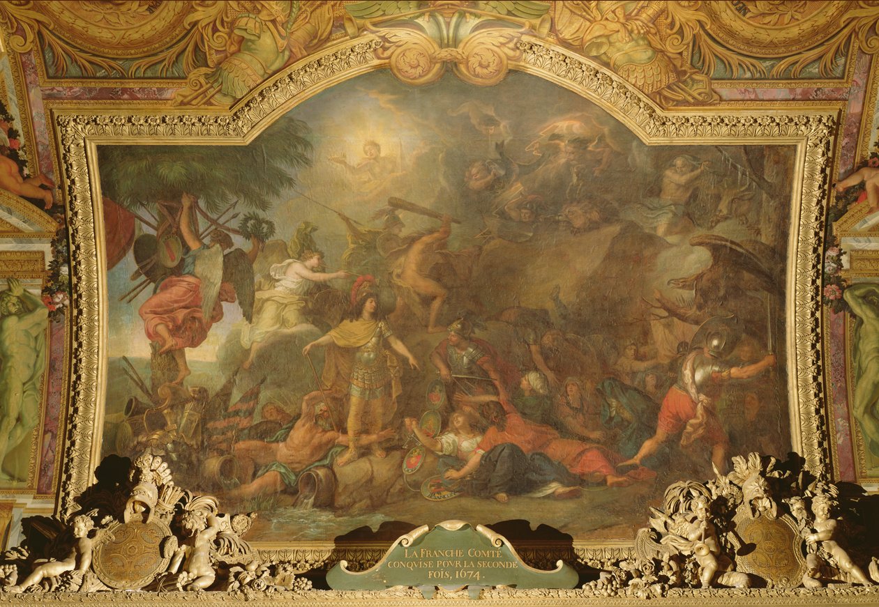 Franche-Comte第二次征服，Galerie des Glaces的天花板画 作者 查尔斯·勒布朗