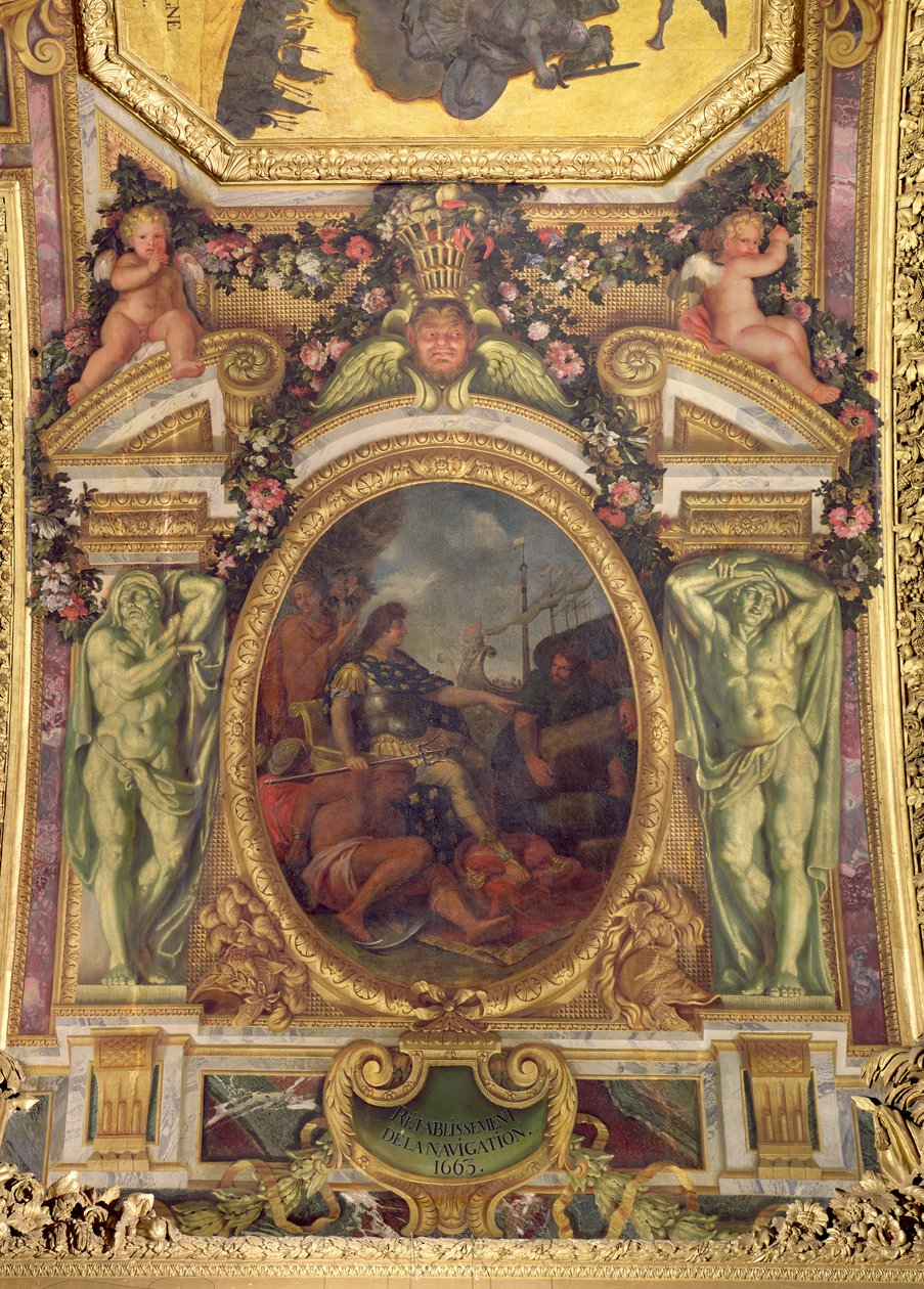 1663年重新建立航海权，Galerie des Glaces的天花板画 作者 查尔斯·勒布朗