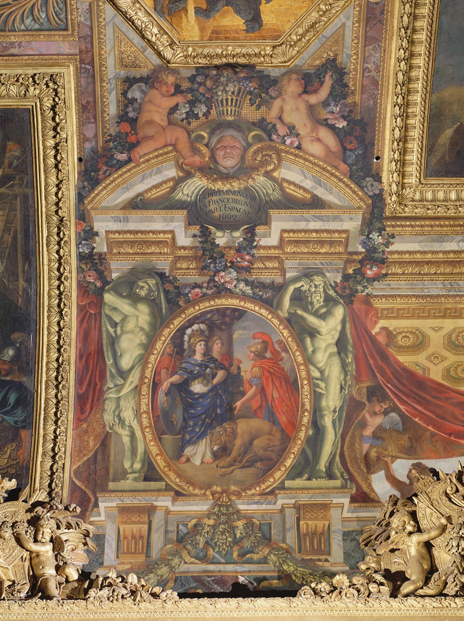 西班牙承认法国在1662年的首要地位，Galerie des Glaces的天花板画 作者 查尔斯·勒布朗
