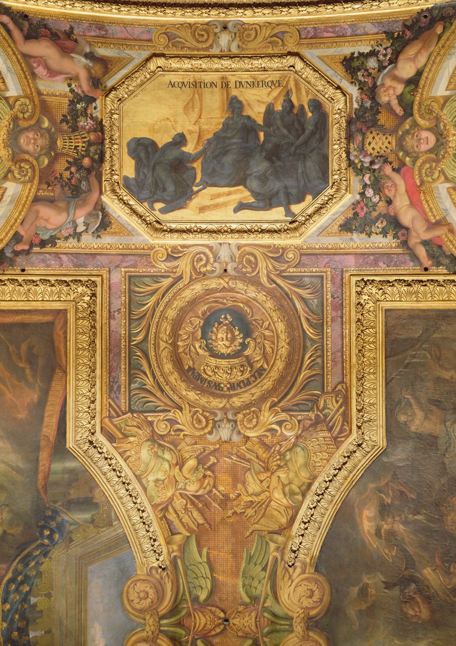 1662年收购敦刻尔克，Galerie des Glaces的天花板画 作者 查尔斯·勒布朗