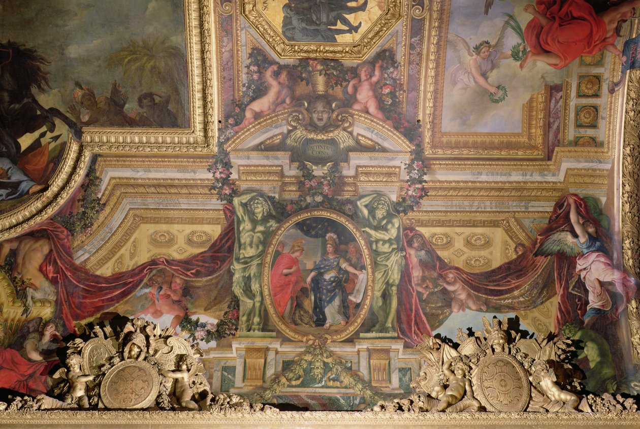 1664年科西嘉袭击的赎罪，Galerie des Glaces的天花板画 作者 查尔斯·勒布朗
