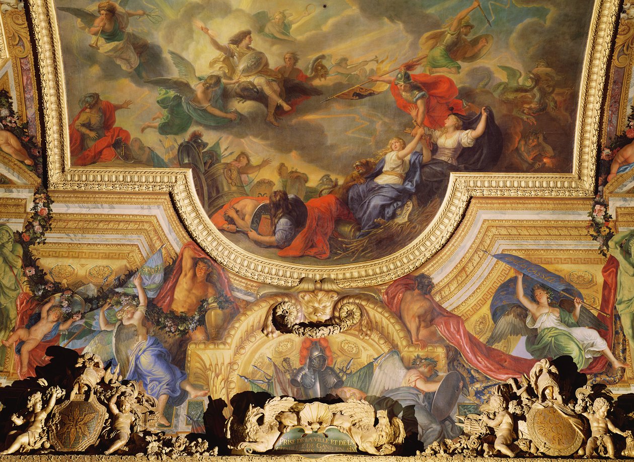 1678年六日城镇和城堡的捕获，Galerie des Glaces的天花板画 作者 查尔斯·勒布朗