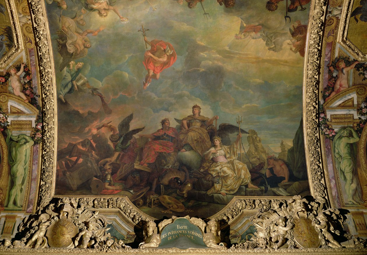 法国繁荣的邻国，Galerie des Glaces的天花板画 作者 查尔斯·勒布朗