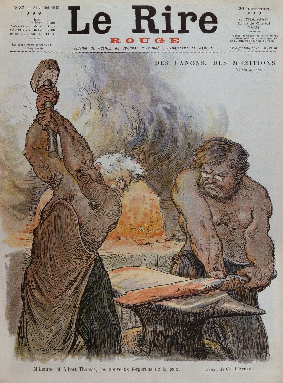 Alexandre Millerand和Albert Thomas作为锻造和平的铁匠，1915年7月31日“Le Rire Rouge”的封面插图 作者 查尔斯·莱安德烈