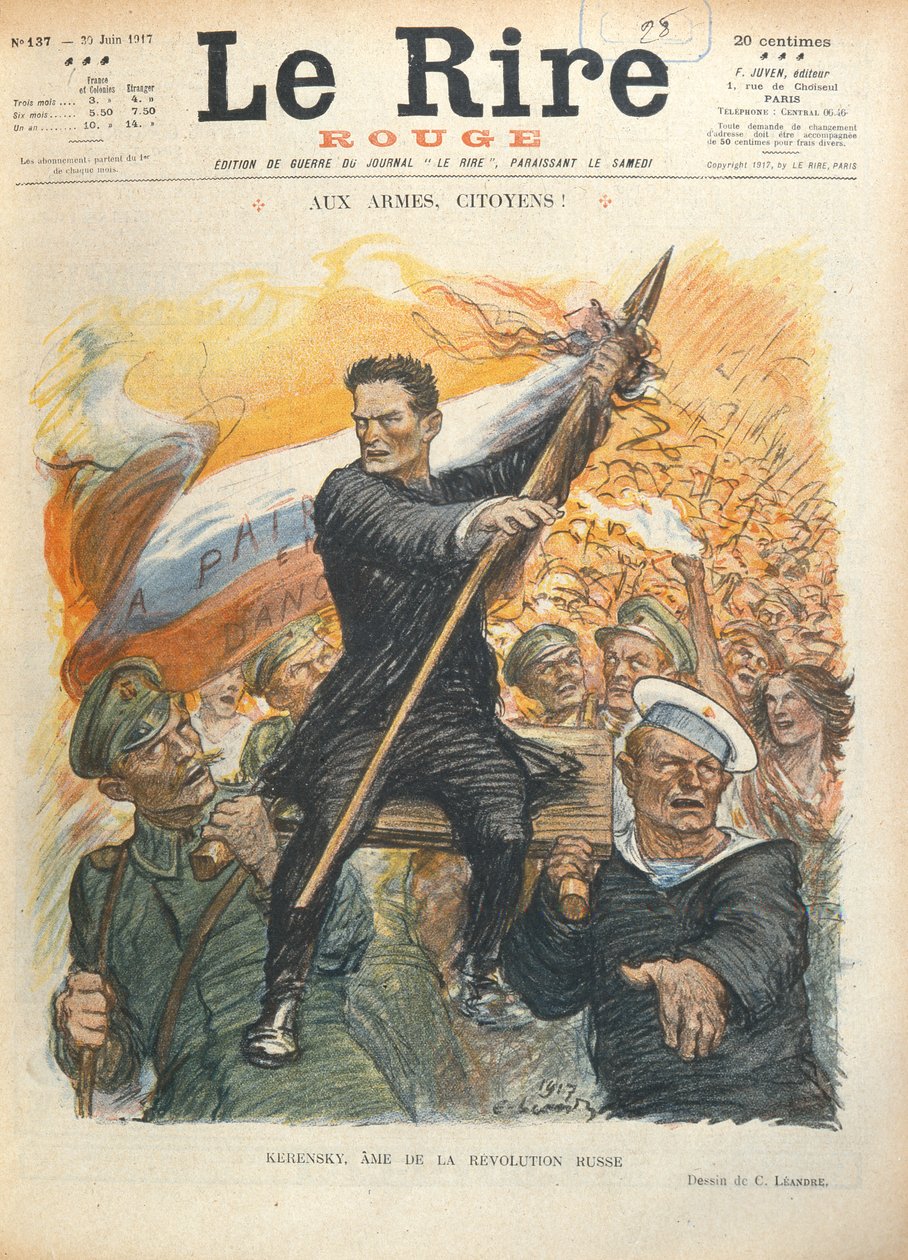 亚历山大·克伦斯基（1881-1970）的漫画，法国杂志“Le Rire”的封面，1917年6月30日 作者 查尔斯·莱安德烈
