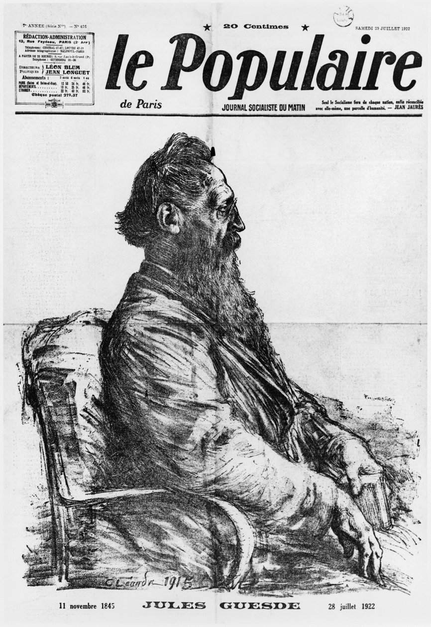 Jules Guesde之死，涵盖了1922年7月29日巴黎&39;Le Populaire&39;的插图 作者 查尔斯·莱安德烈