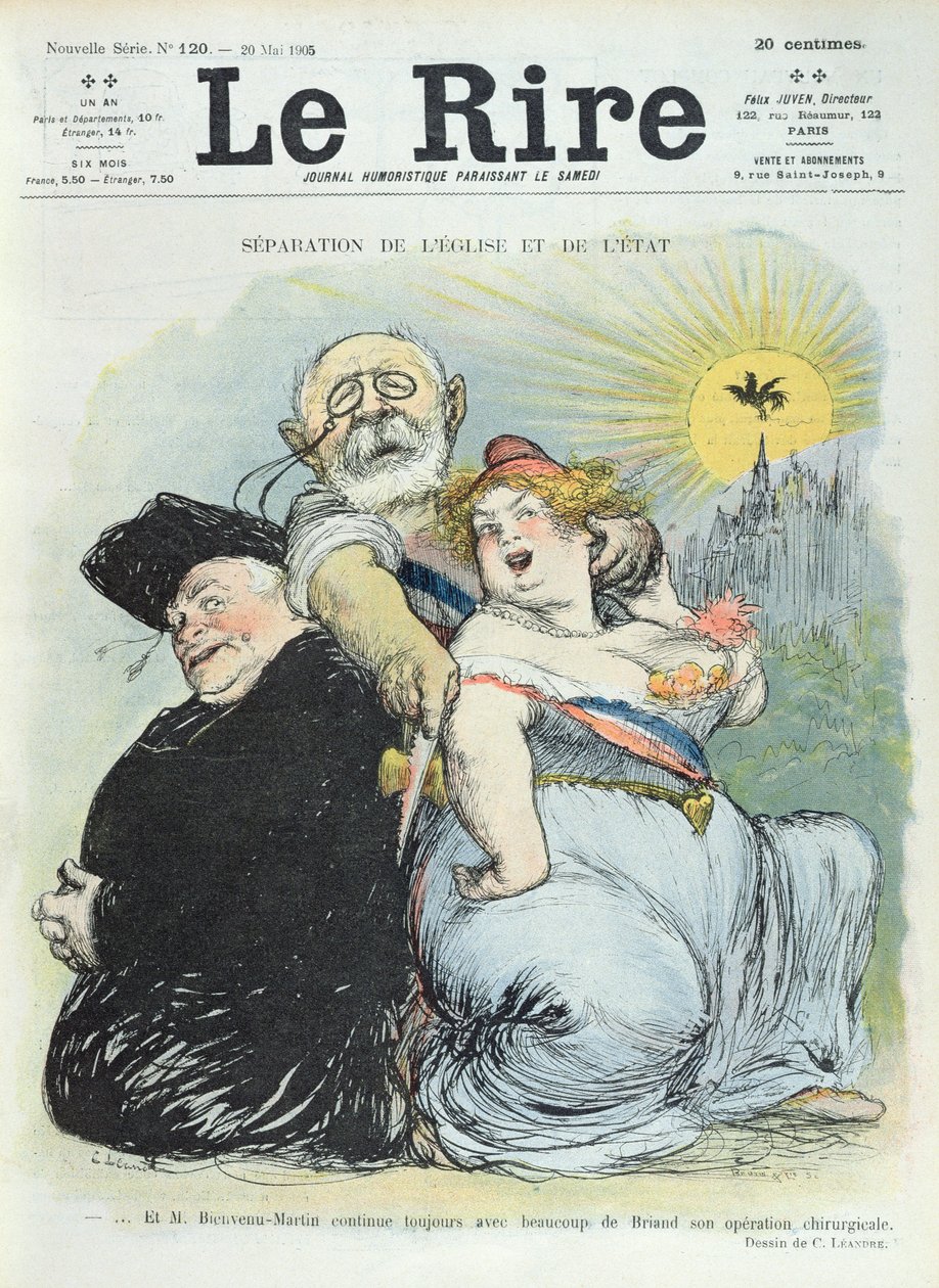Jean-Baptiste Bienvenu-Martin（1847-1943）将国家与教会分开，漫画来自&39;Le Rire&39;杂志1905年5月20日 作者 查尔斯·莱安德烈