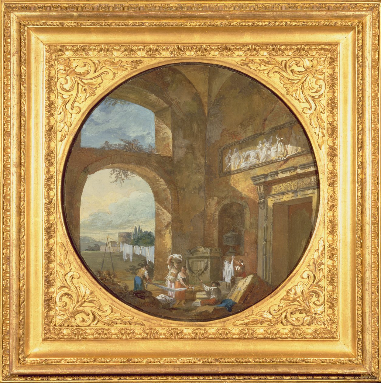 内部的古董废墟，与洗衣店，1763年 作者 查尔斯·路易斯·克莱里索